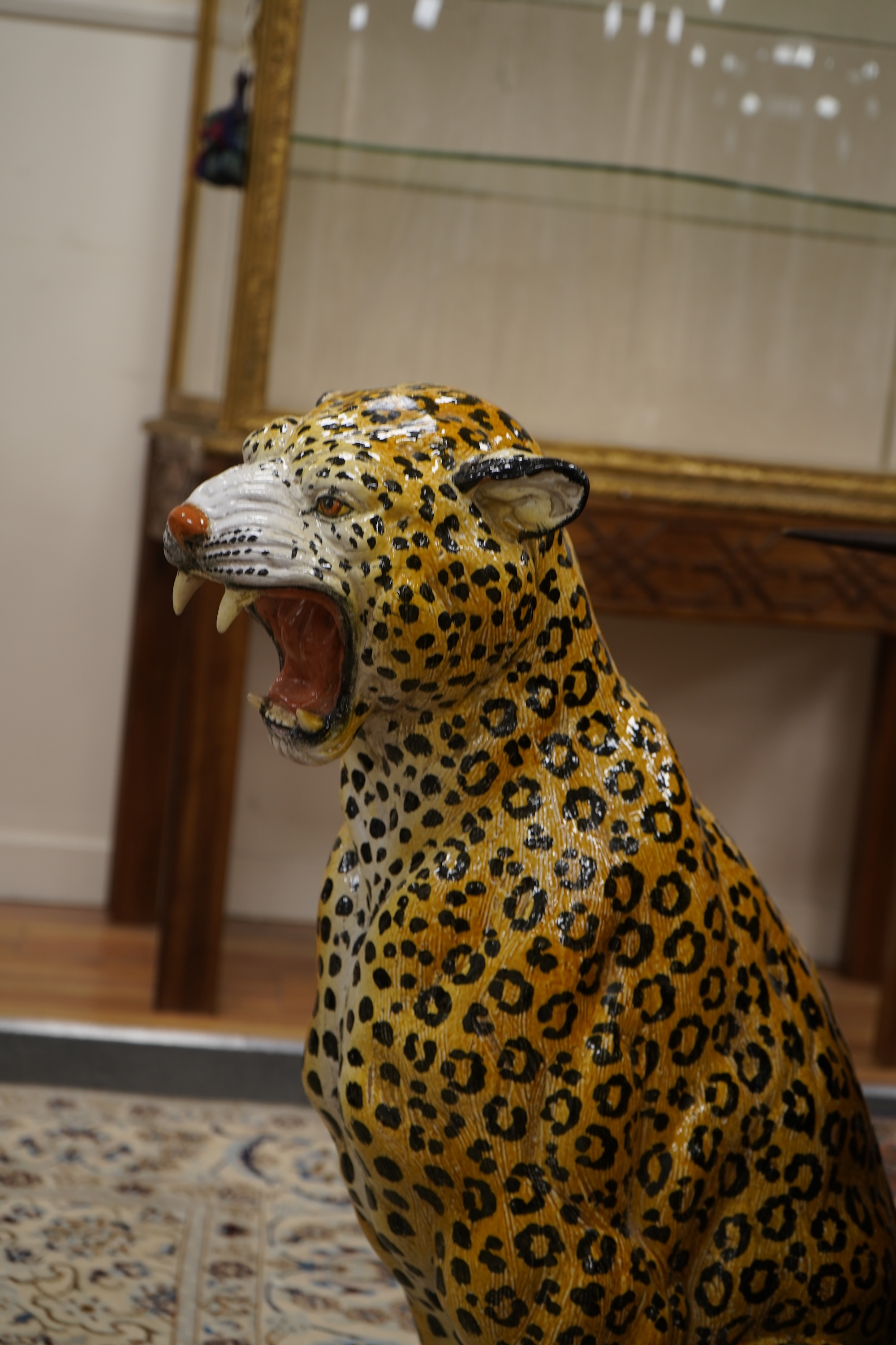 A large Italian terracotta leopard, 1960's Bassario del Grappa, Lenci School, 83cm high